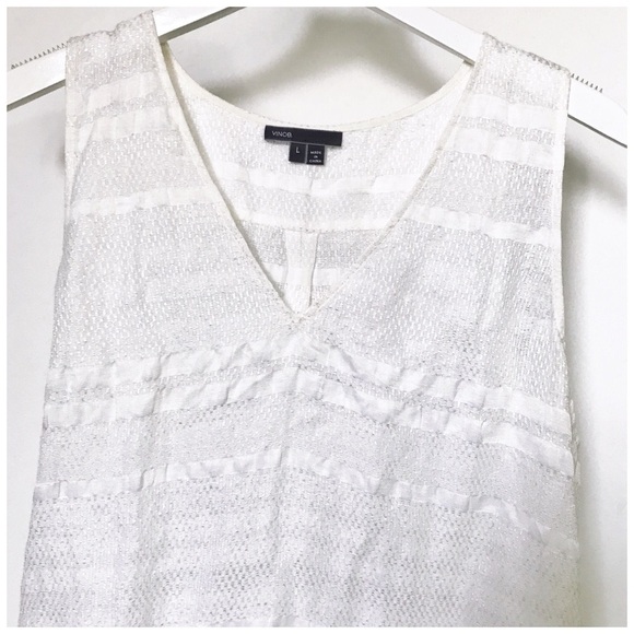 Vince Textured Sleeveless V-Neck Linen Blend Tunic‎ - Picture 4 of 4